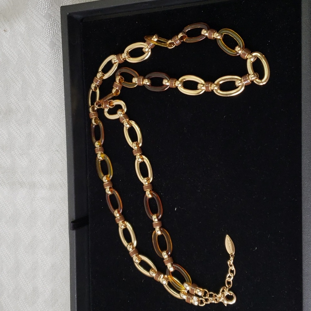 Coldwater Creek necklace Boho faux  amber tortoise gold necklace